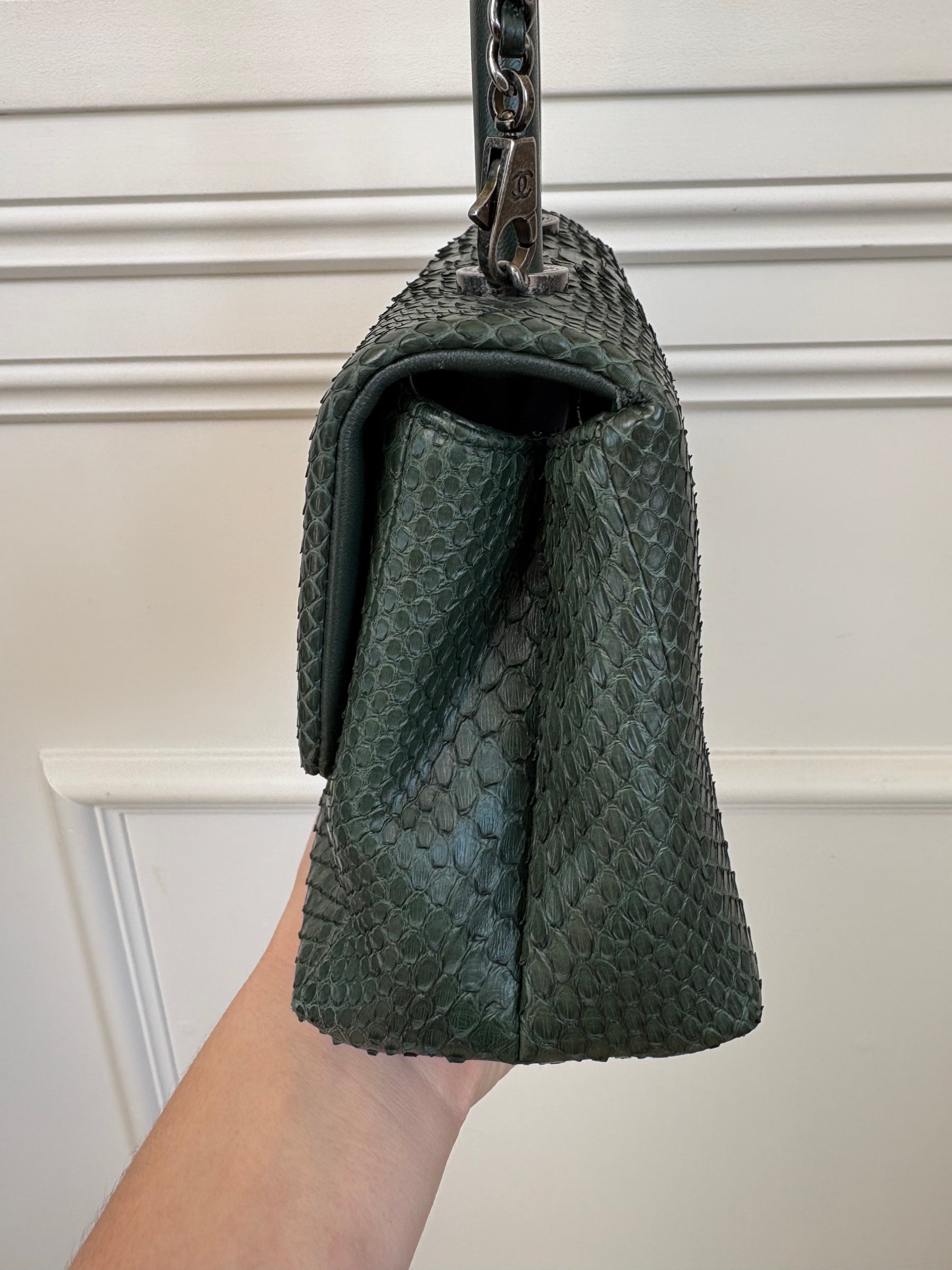 Chanel Emerald Green Python Leather Mini Coco Top Handle Bag