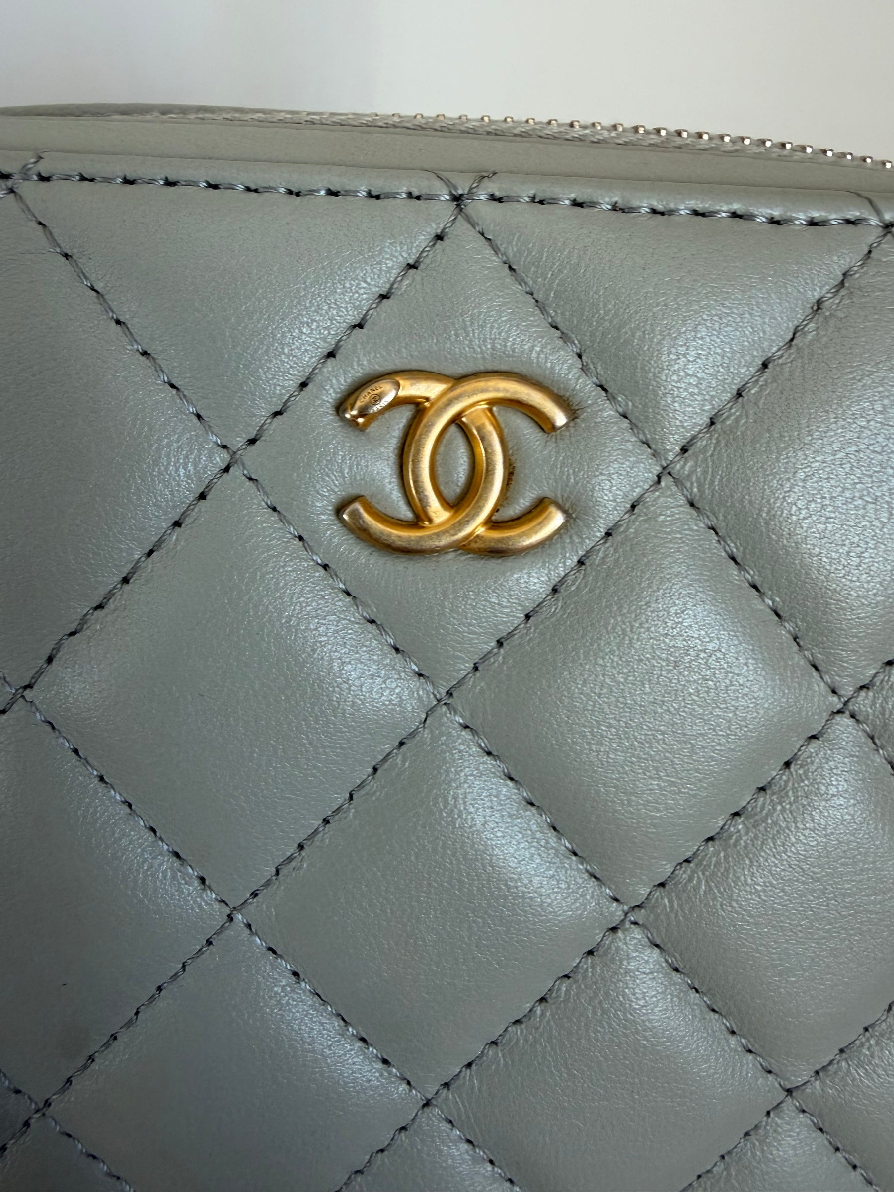 Chanel Light Grey Lambskin Pearl Crrush Mini Camera Bag