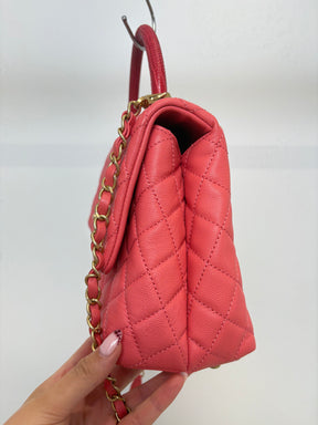 Chanel Coral Caviar Leather Medium Coco Handle Bag