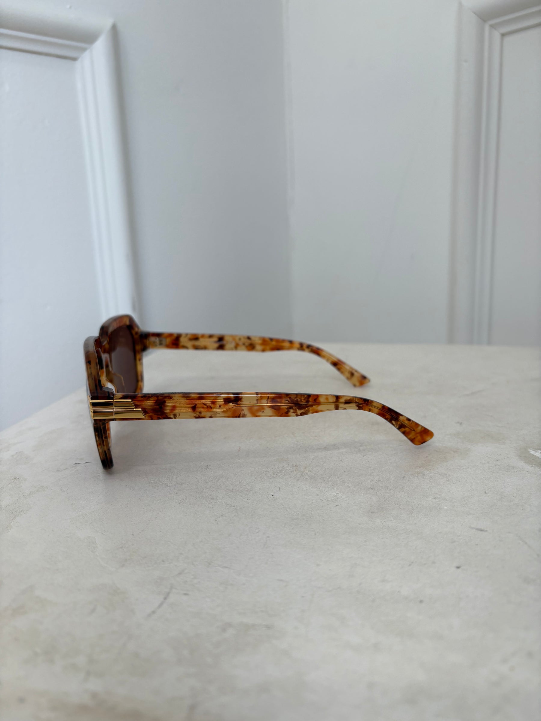 Bottega Veneta Orange Transparant Speckled Square Sunglasses