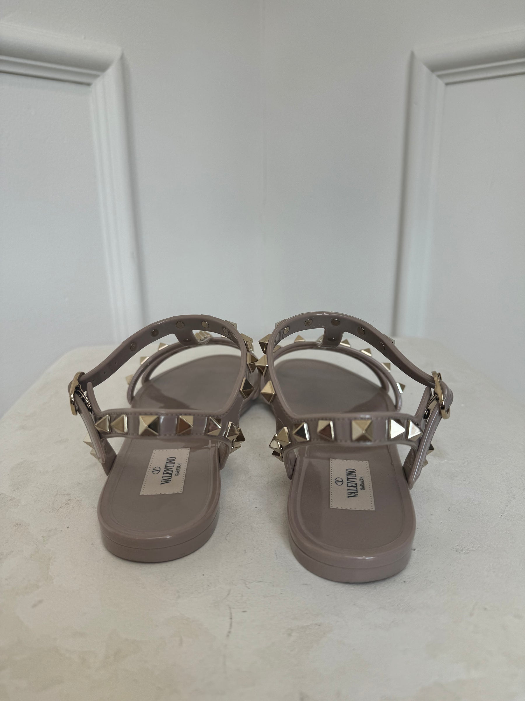 Valentino Garavani Beige Rockstud PVC Sandals, 37