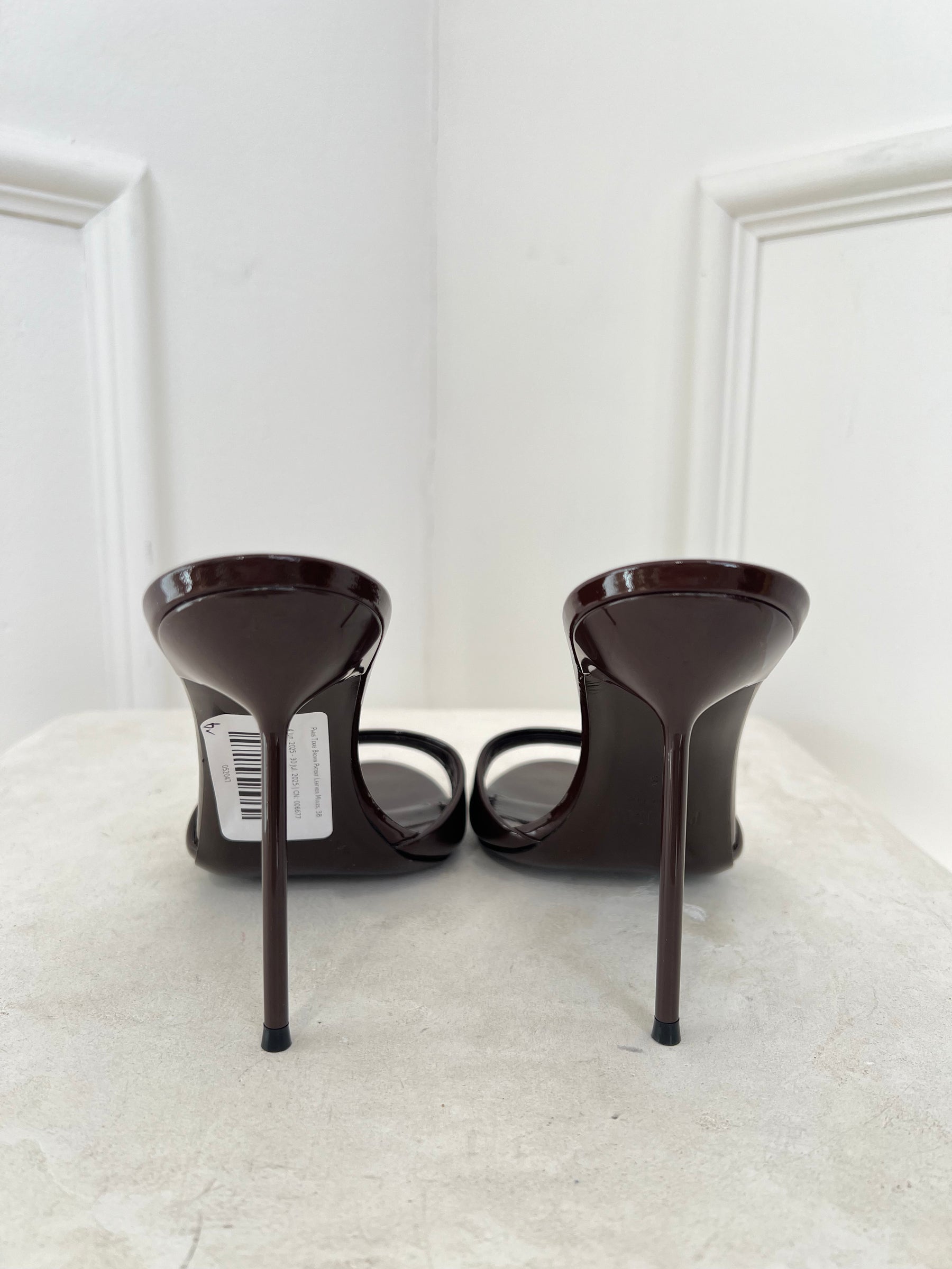 Paris Texas Brown Patent Leather Mules, 38