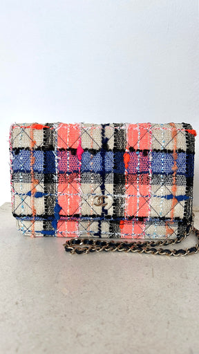 Chanel Blue, Cream and Pink Tweed Wallet on Chain