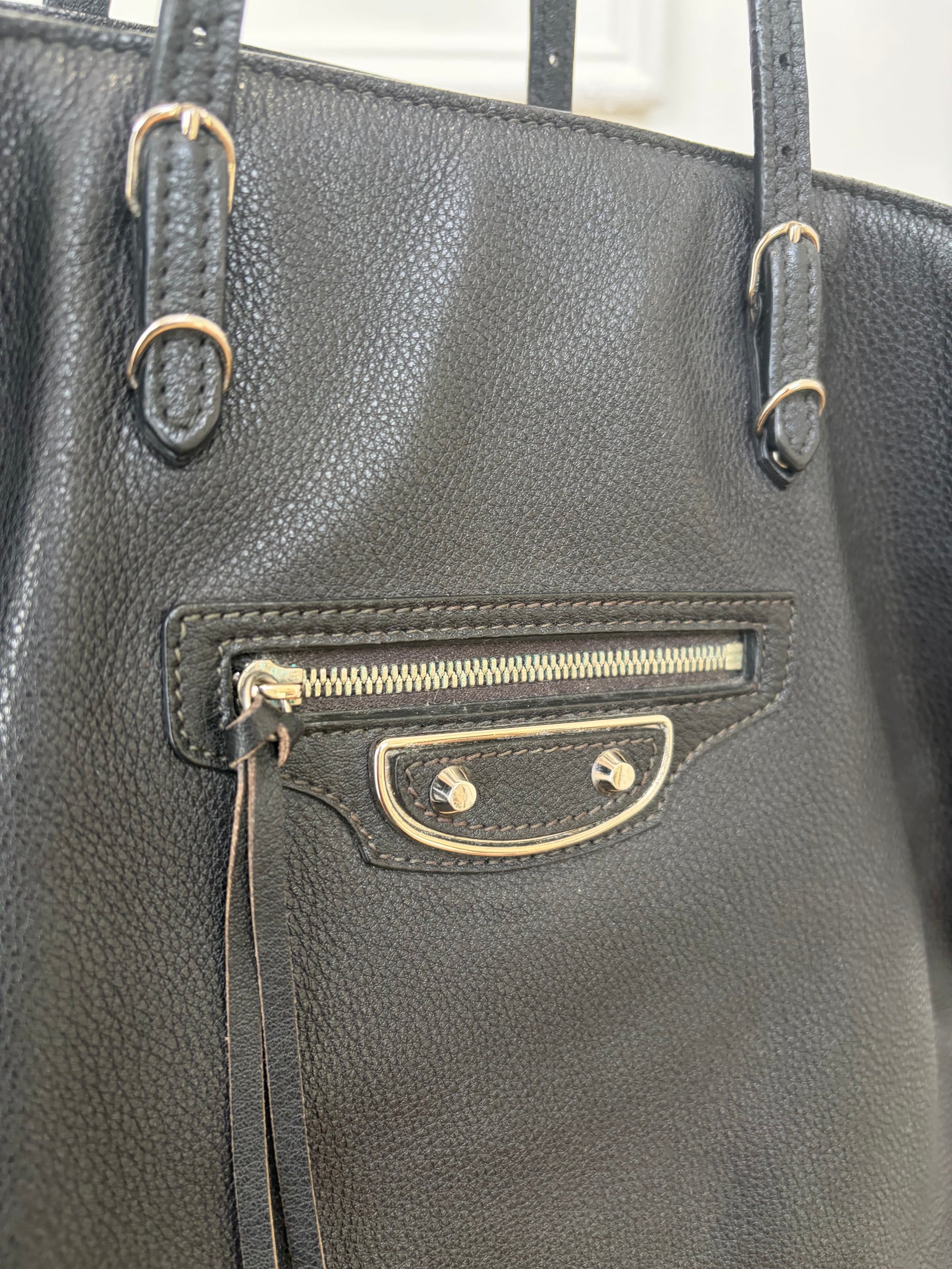 Balenciaga Black Leather Papier Tote