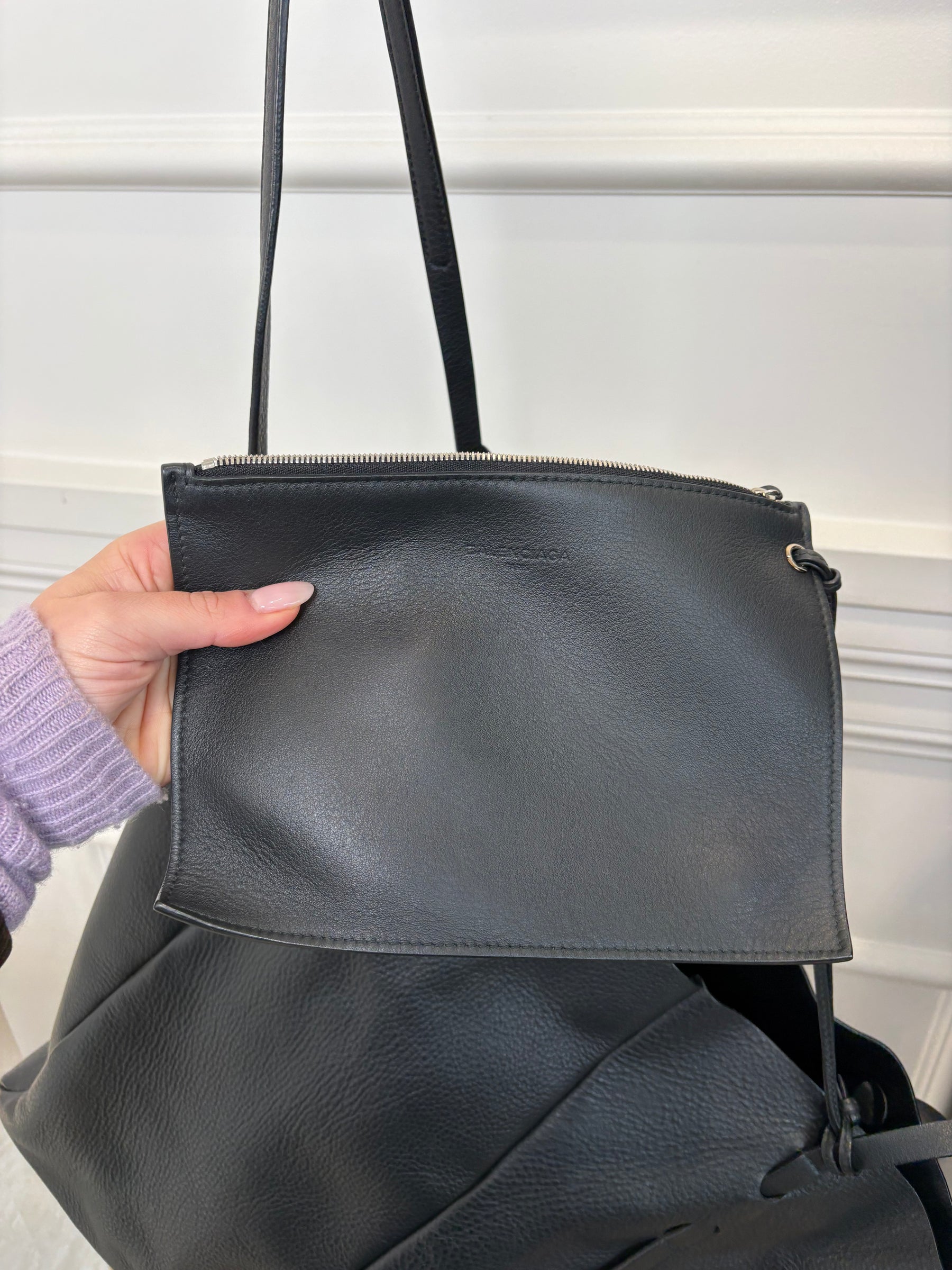 Balenciaga Black Leather Logo Tote