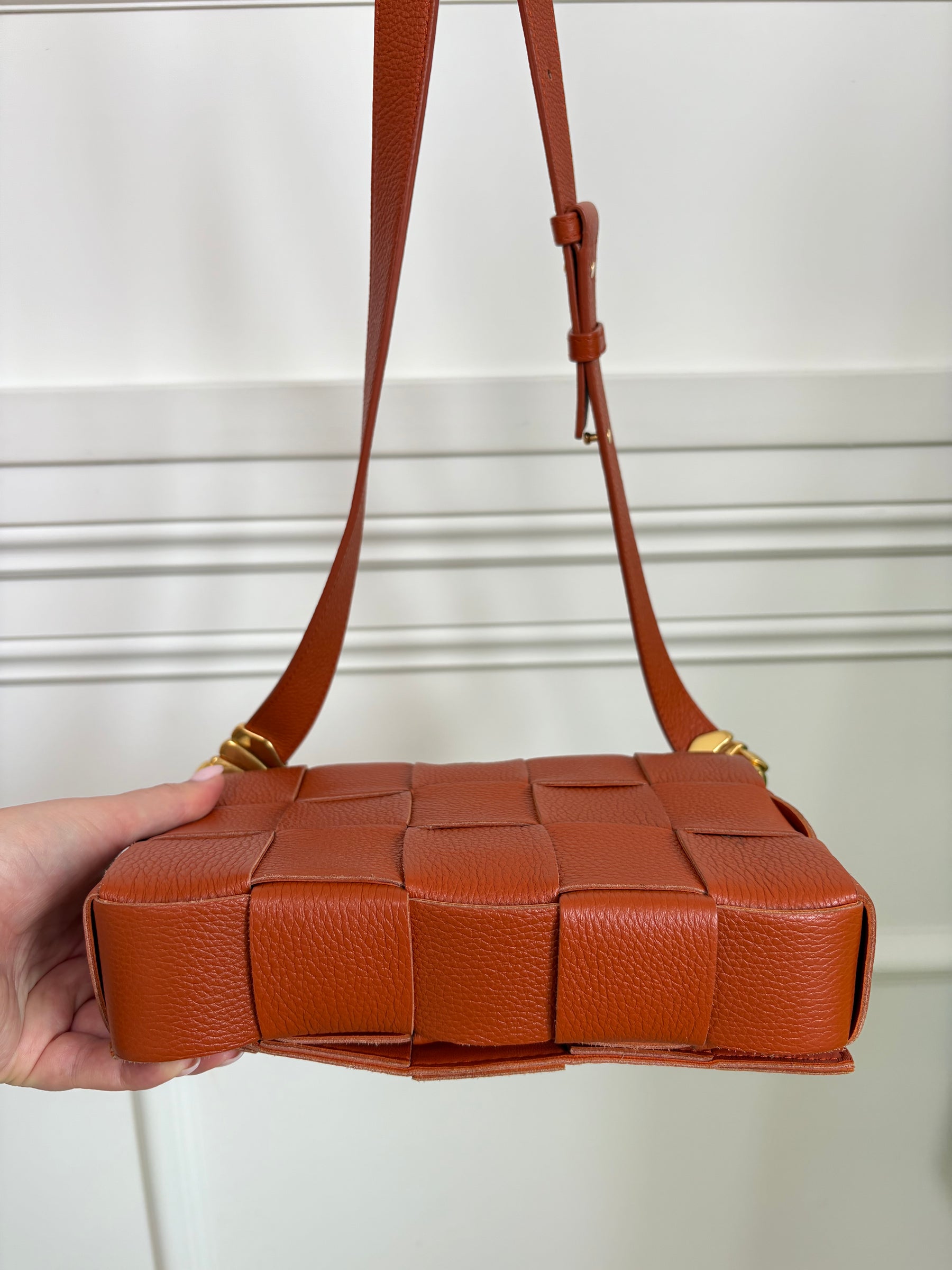 Bottega Veneta Terracotta Leather Woven Charm Cassette Bag