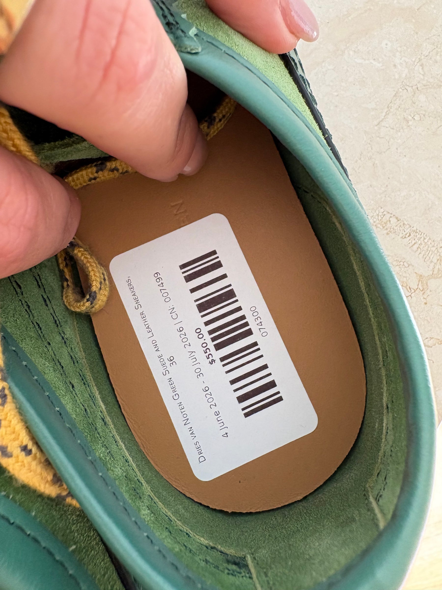 Dries van Noten Green Suede and Leather Sneakers, 36