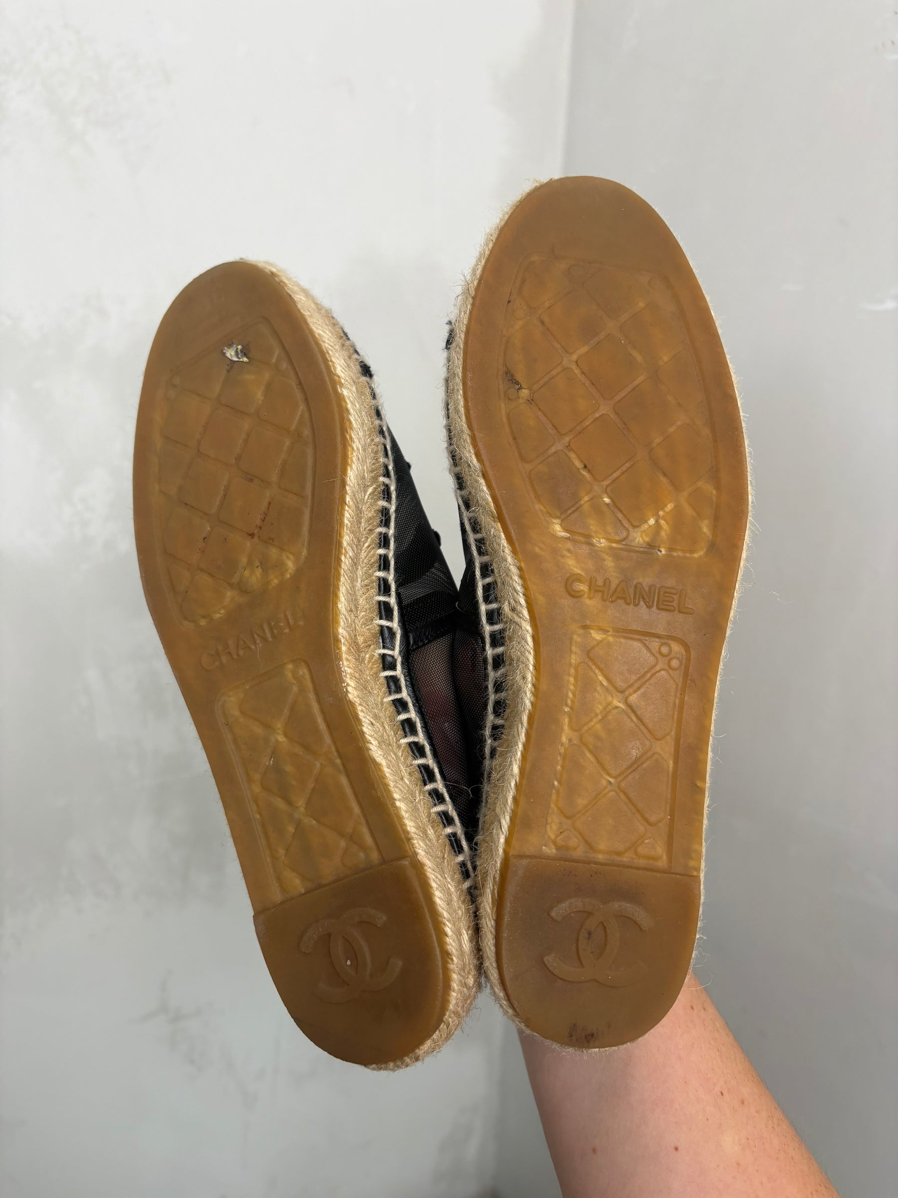 Chanel Black Mesh Logo Espadrille, 36
