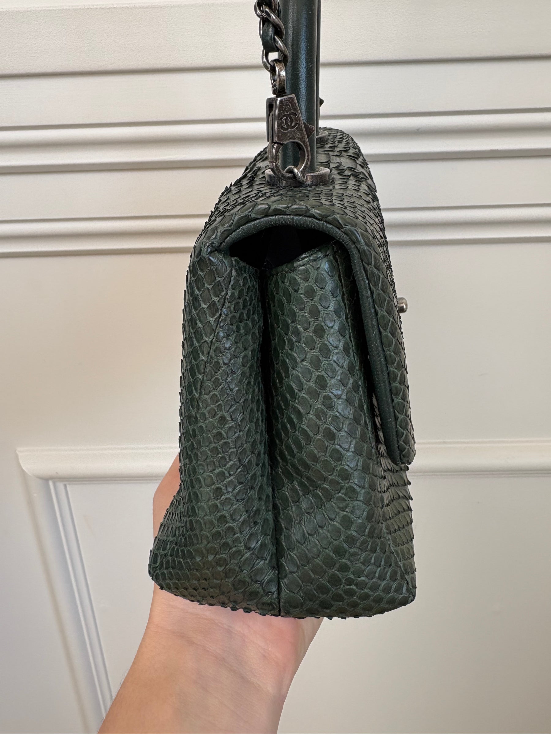 Chanel Emerald Green Python Leather Mini Coco Top Handle Bag