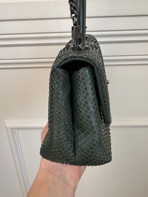 Chanel Emerald Green Python Leather Mini Coco Top Handle Bag