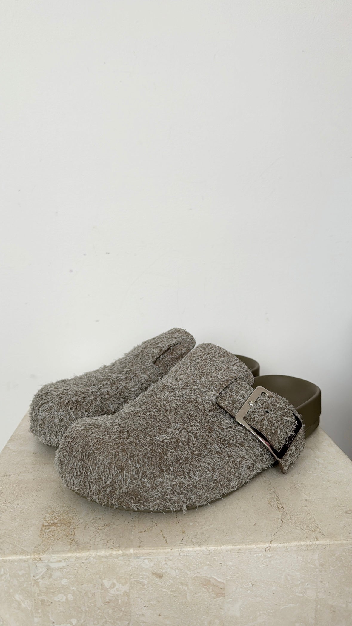 Loewe Taupe Ease Buckle Mules, 38
