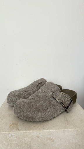 Loewe Taupe Ease Buckle Mules, 38