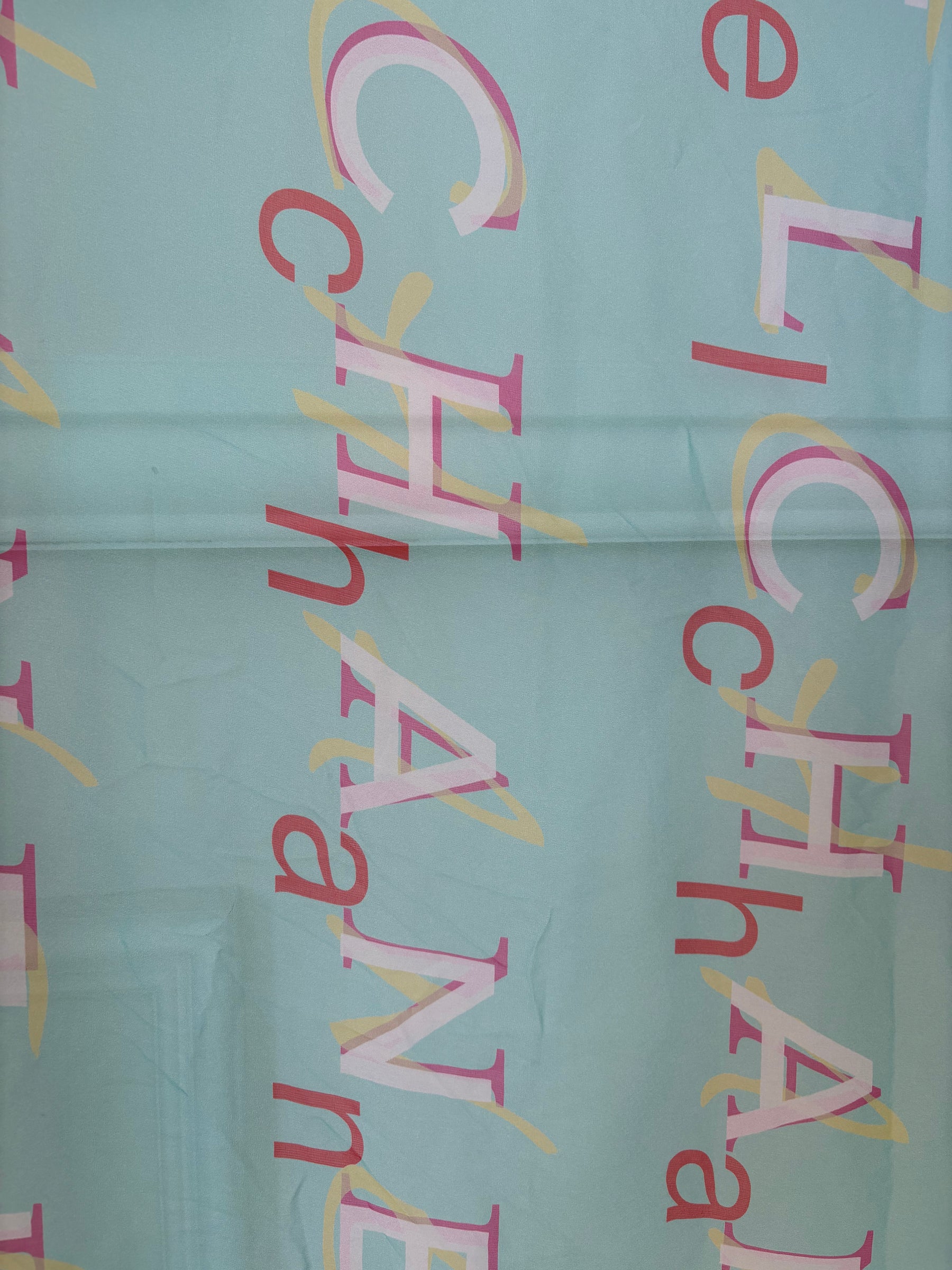Chanel Aqua and Pink Square Logo Scarf