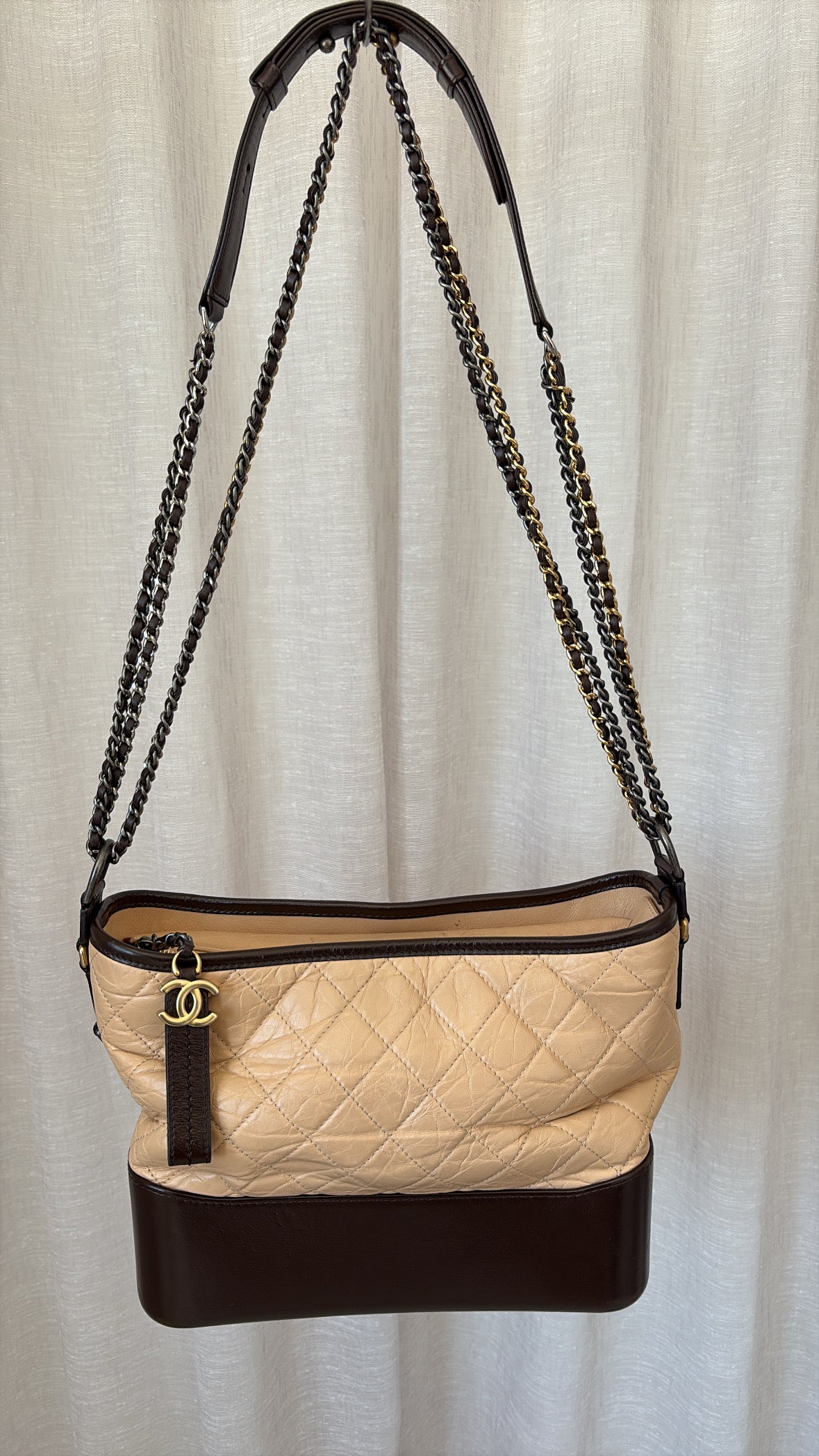 Chanel Brown and Beige Quilted Leather Gabrielle Bag