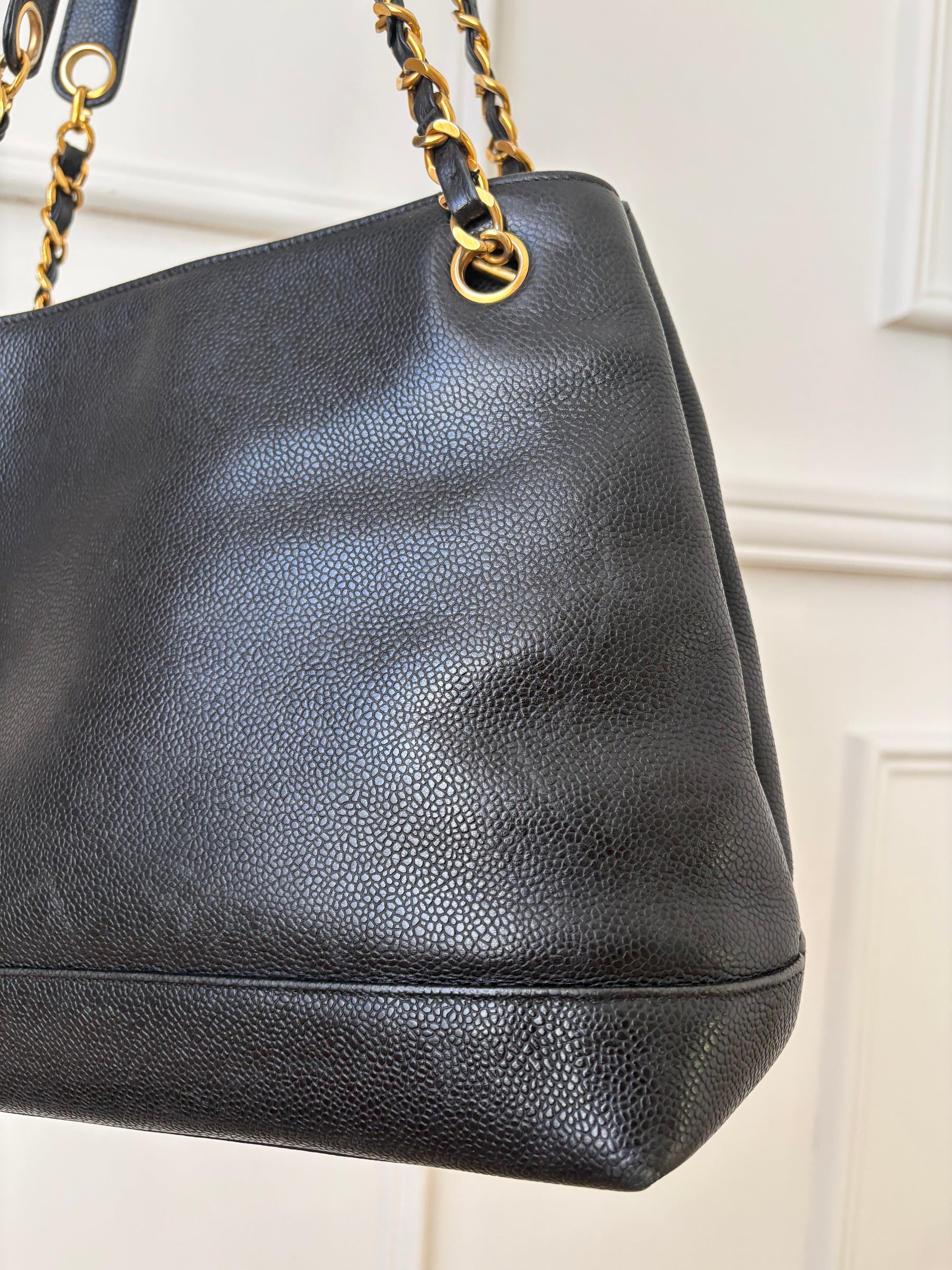 Chanel Vintage Coco Mark Chain Tote Bag Black