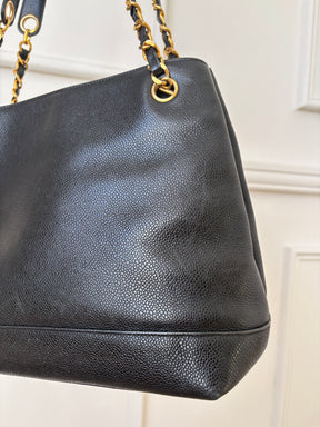 Chanel Vintage Coco Mark Chain Tote Bag Black