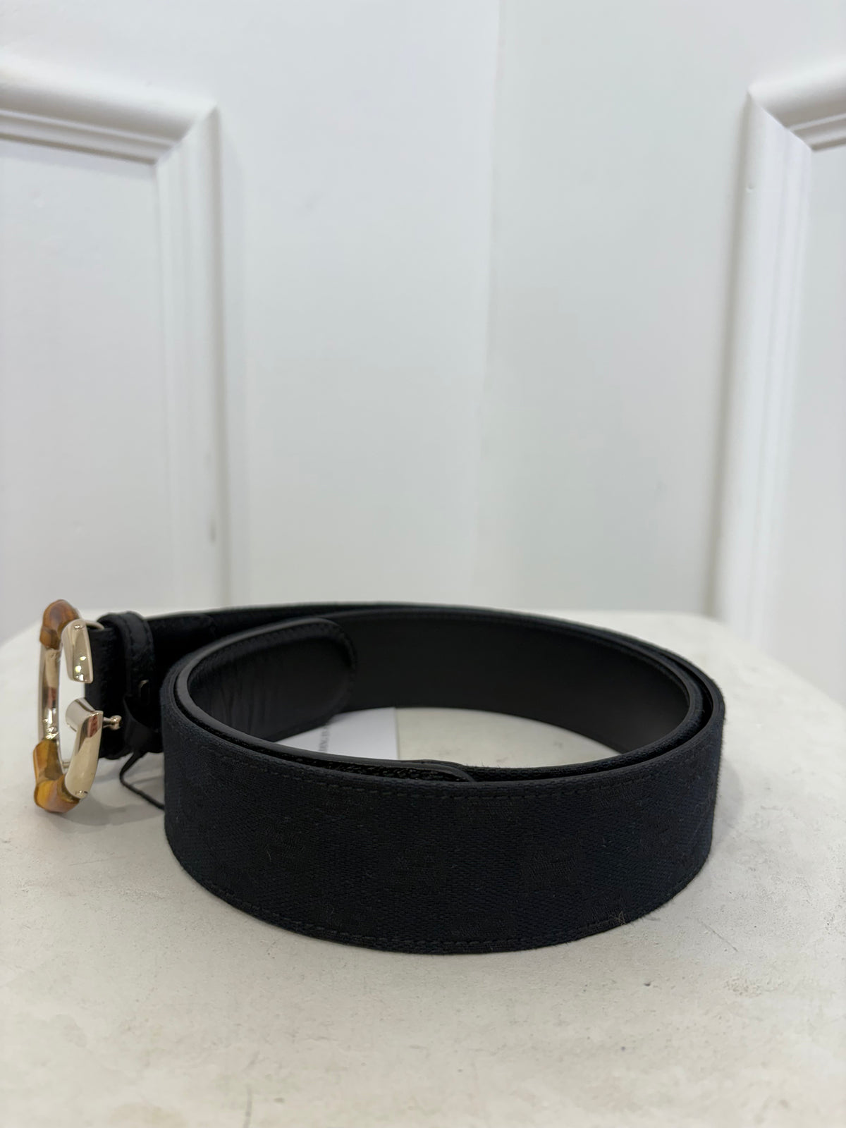 Gucci Black Canvas Monogram Bamboo G Blet, 95