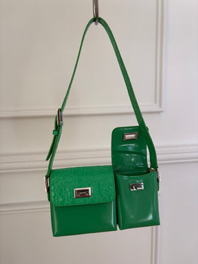 By Far Green Smooth and Croc Embossed Leather "Baby Billy" Bag