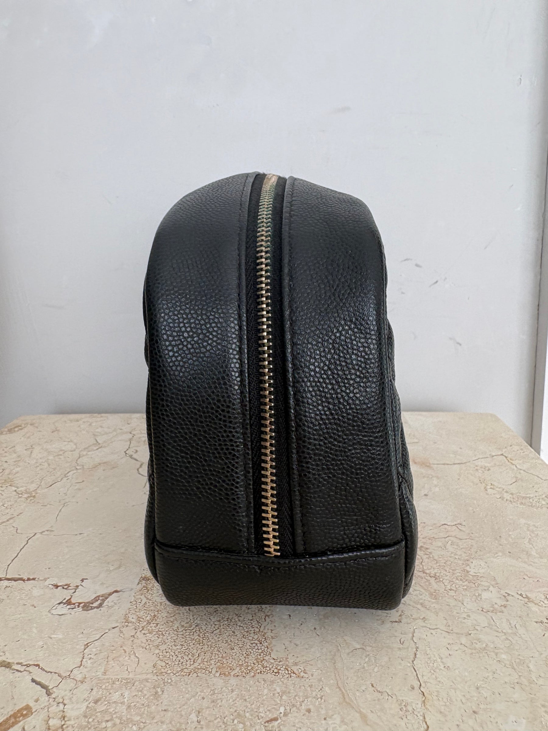 Chanel Black Caviar Quilted Curvy Pouch Cosmetic Case