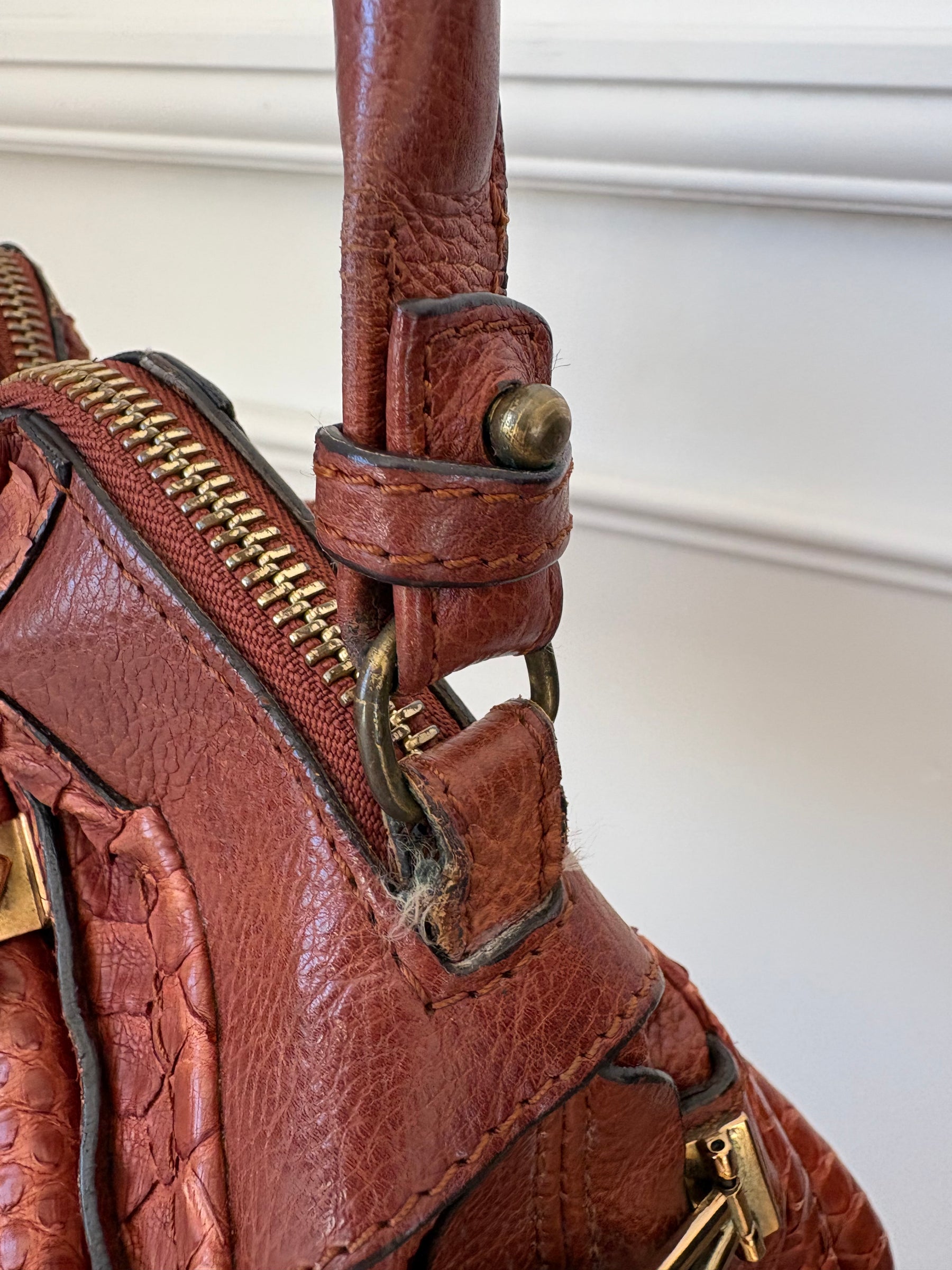 Chloé Chestnut Python and Leather Paraty Tote Bag