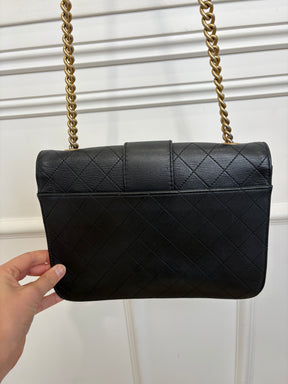 Chanel Black Quilted Leather and Snake Skin Front Chain Flap