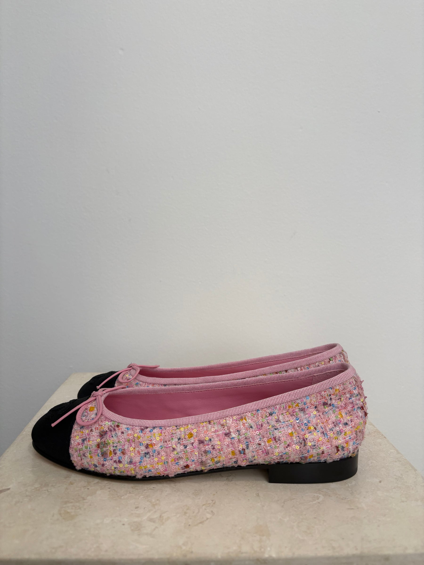 Chanel Pink Sequinned Tweed Ballet Flat, 36