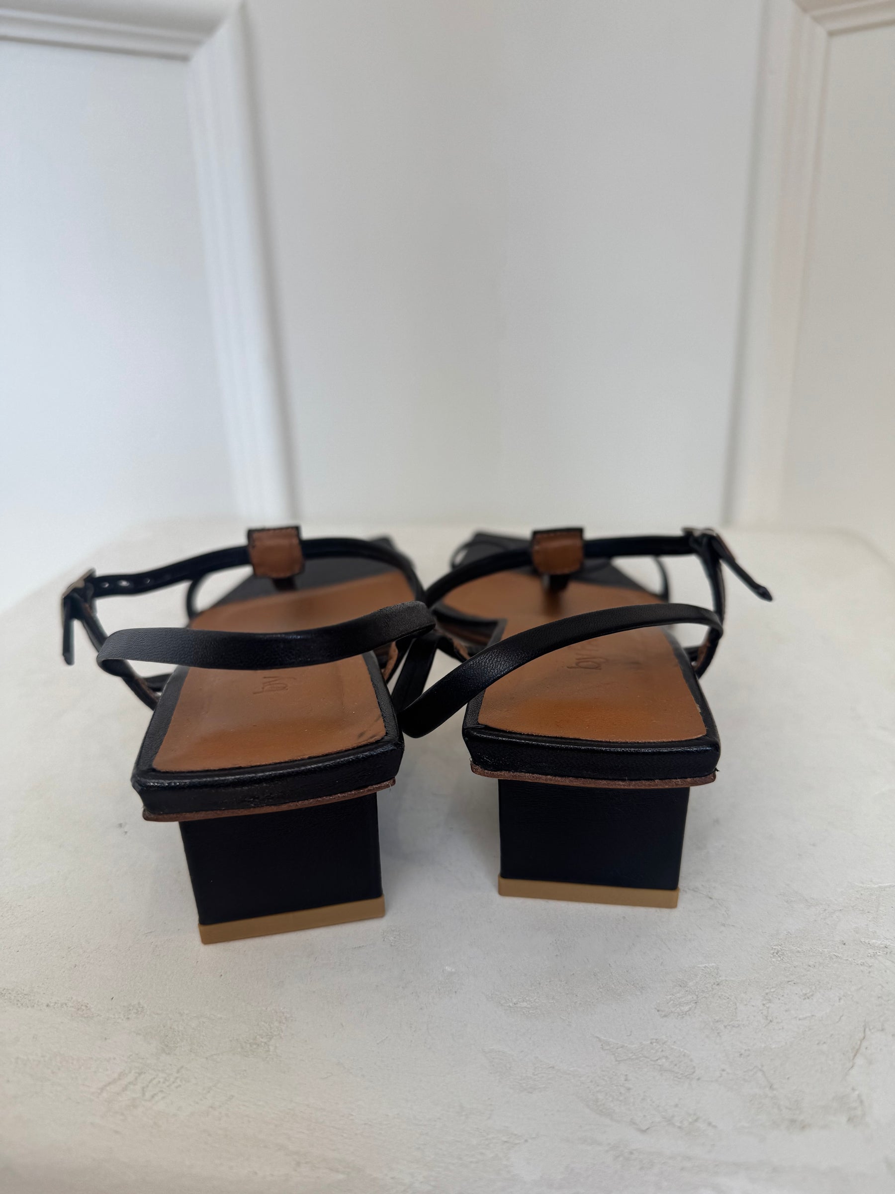 By Far Black Leather T-Bar Sandals, 40