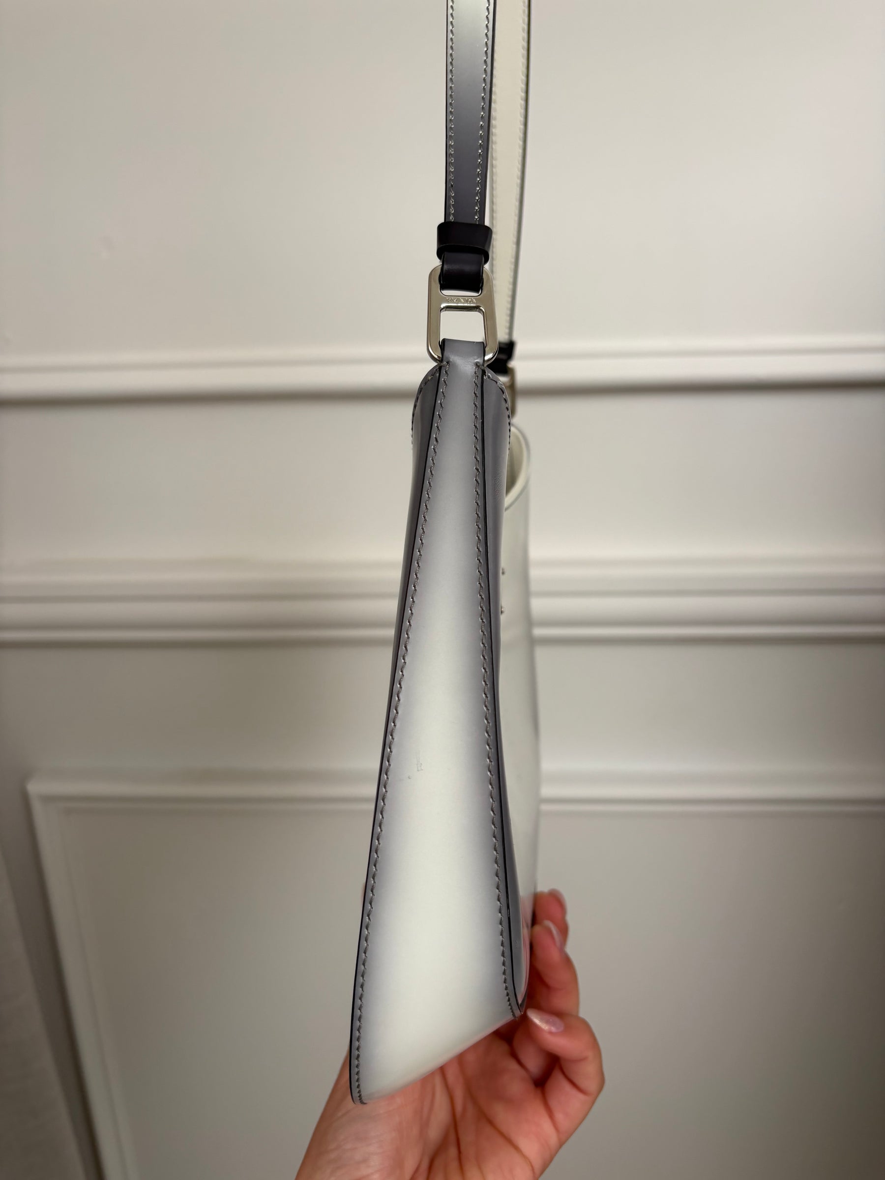 Prada White and Black Ombre Burshed Leather Cleo Bag