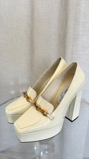 Jimmy Choo White Patent Platform Pumps, 39.5