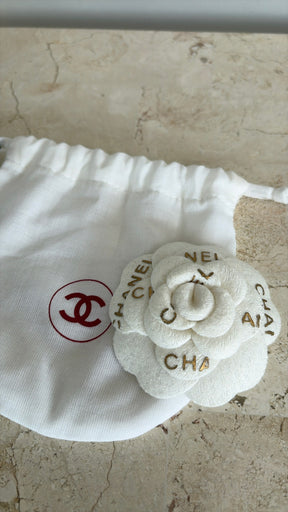 Chanel Uniform Cream Tweed Logo Brooch