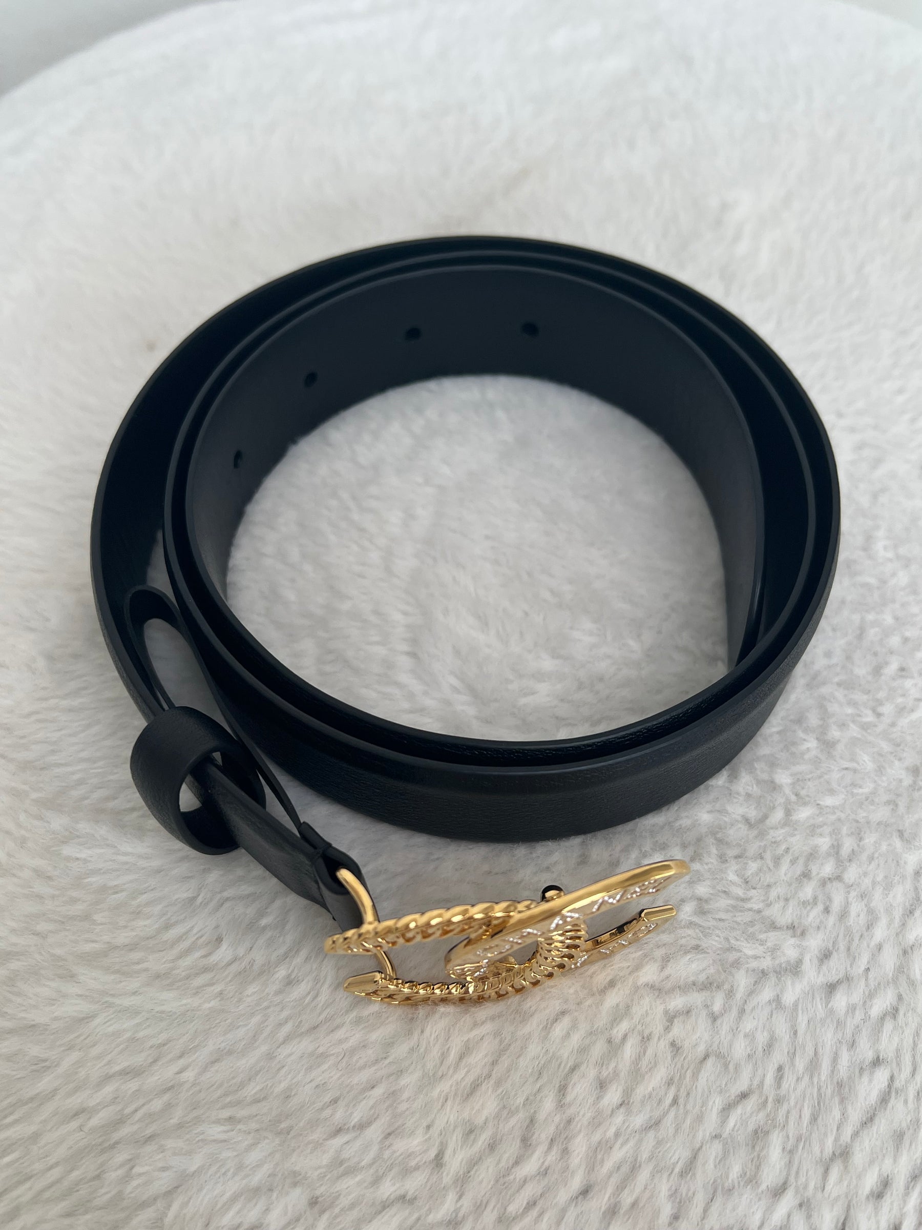 Chanel Black Leather Gold CC Buckle Belt, size 90cm