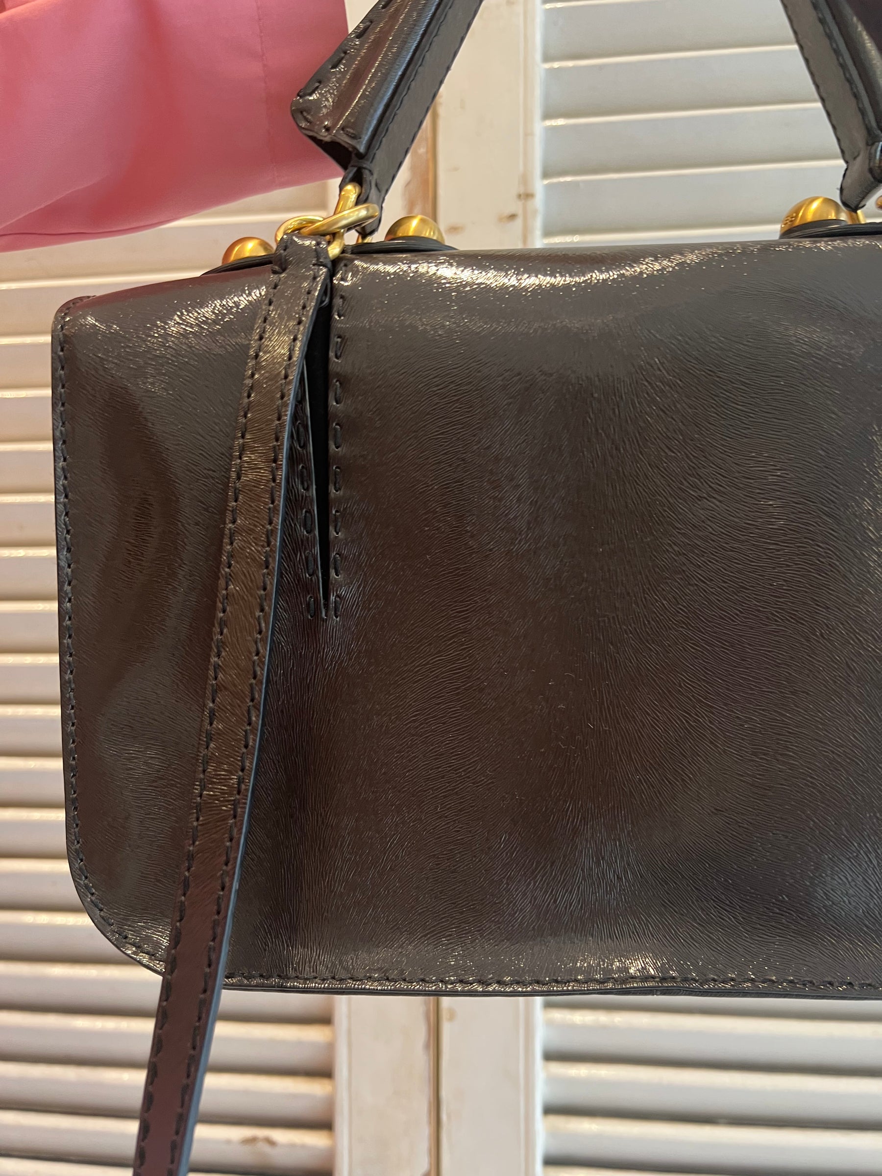 Fendi Brown Coated Leather Top Handle Shoulder Bag