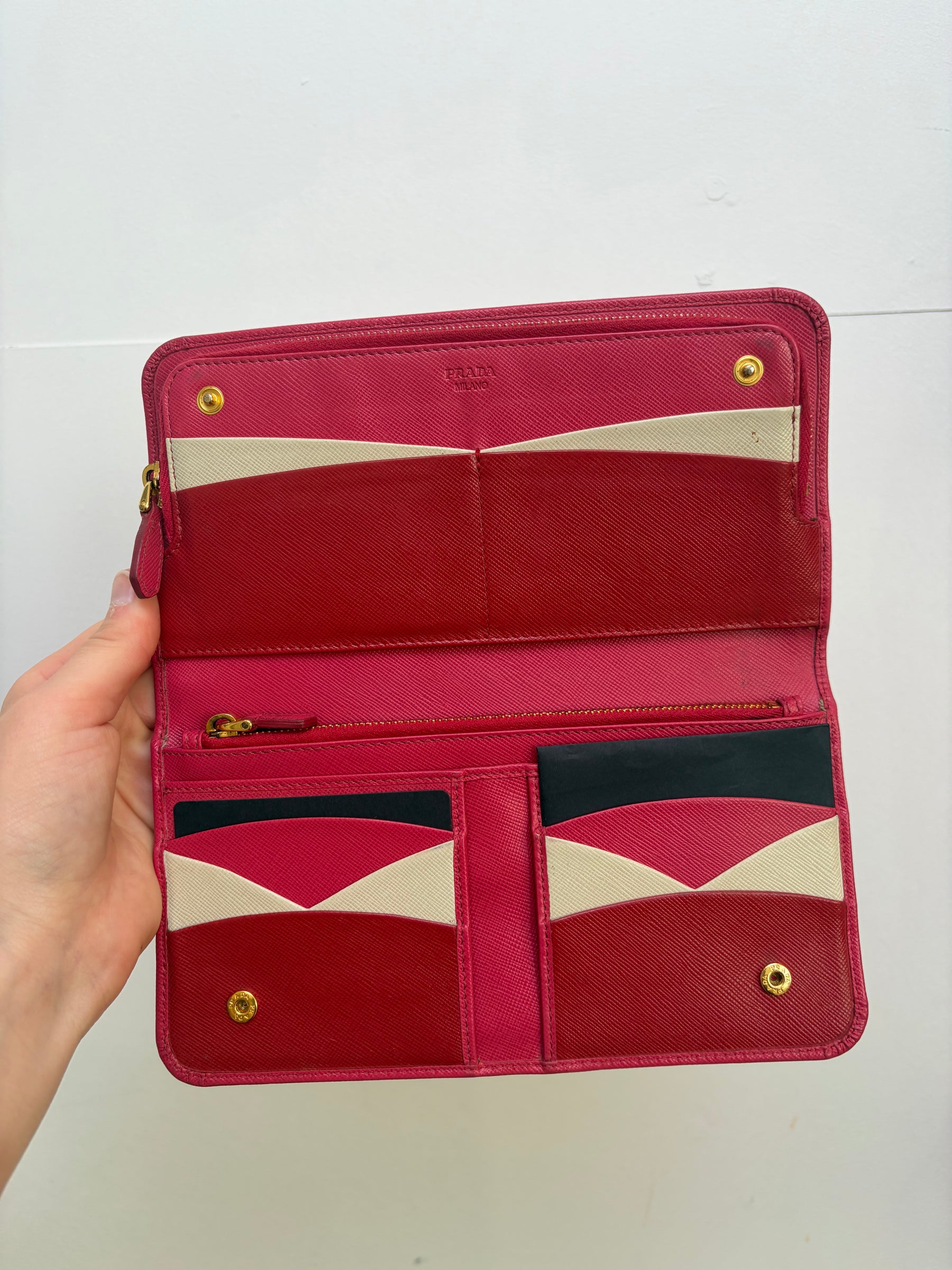 Prada Pink Saffiano Continental Wallet