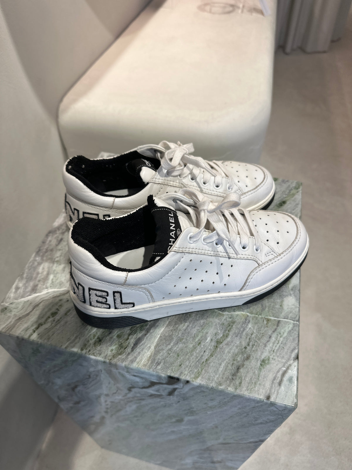 Chanel White Logo Sneakers, 37