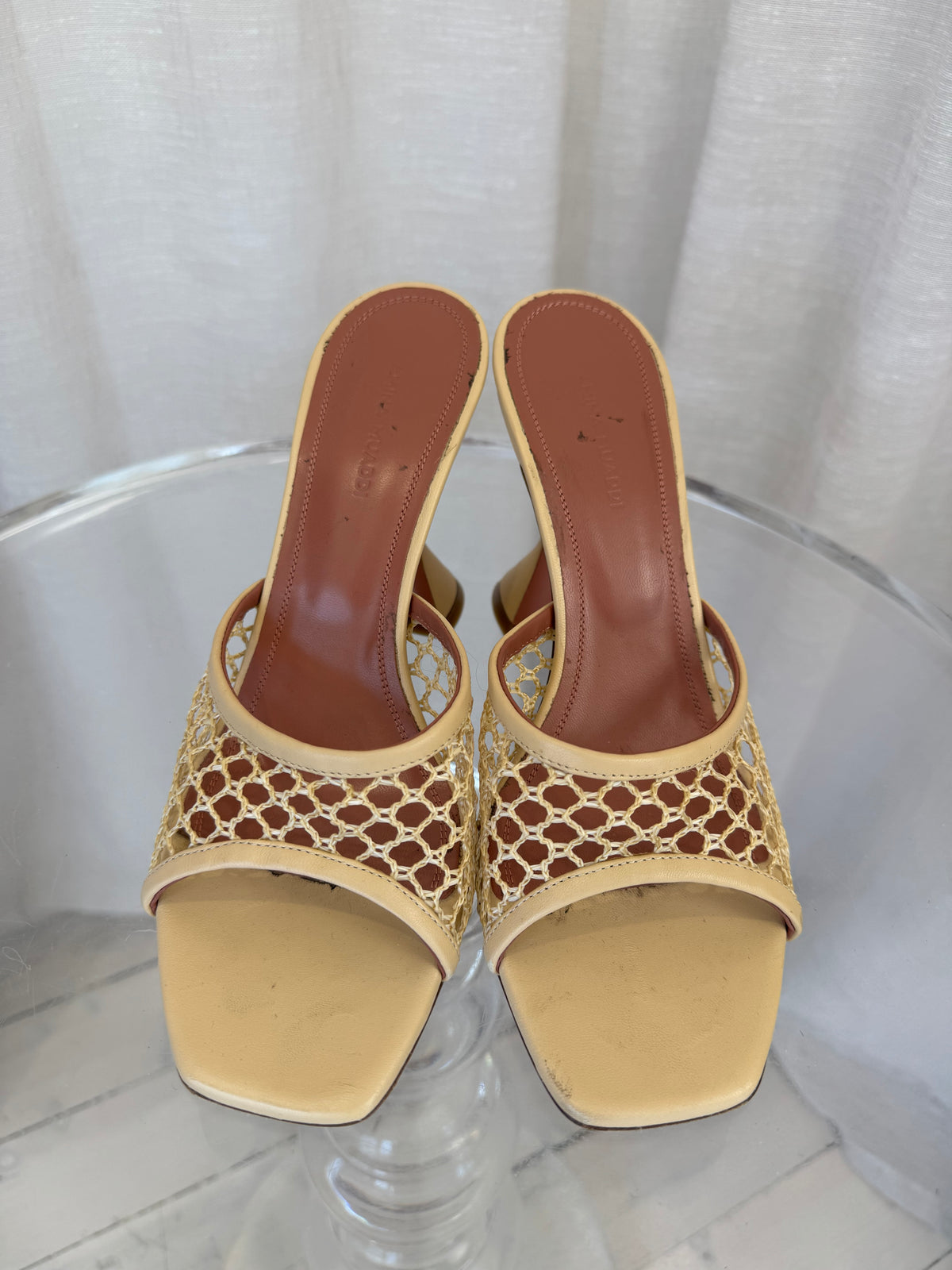 Amina Muaddi Beige Netted Mules, 38