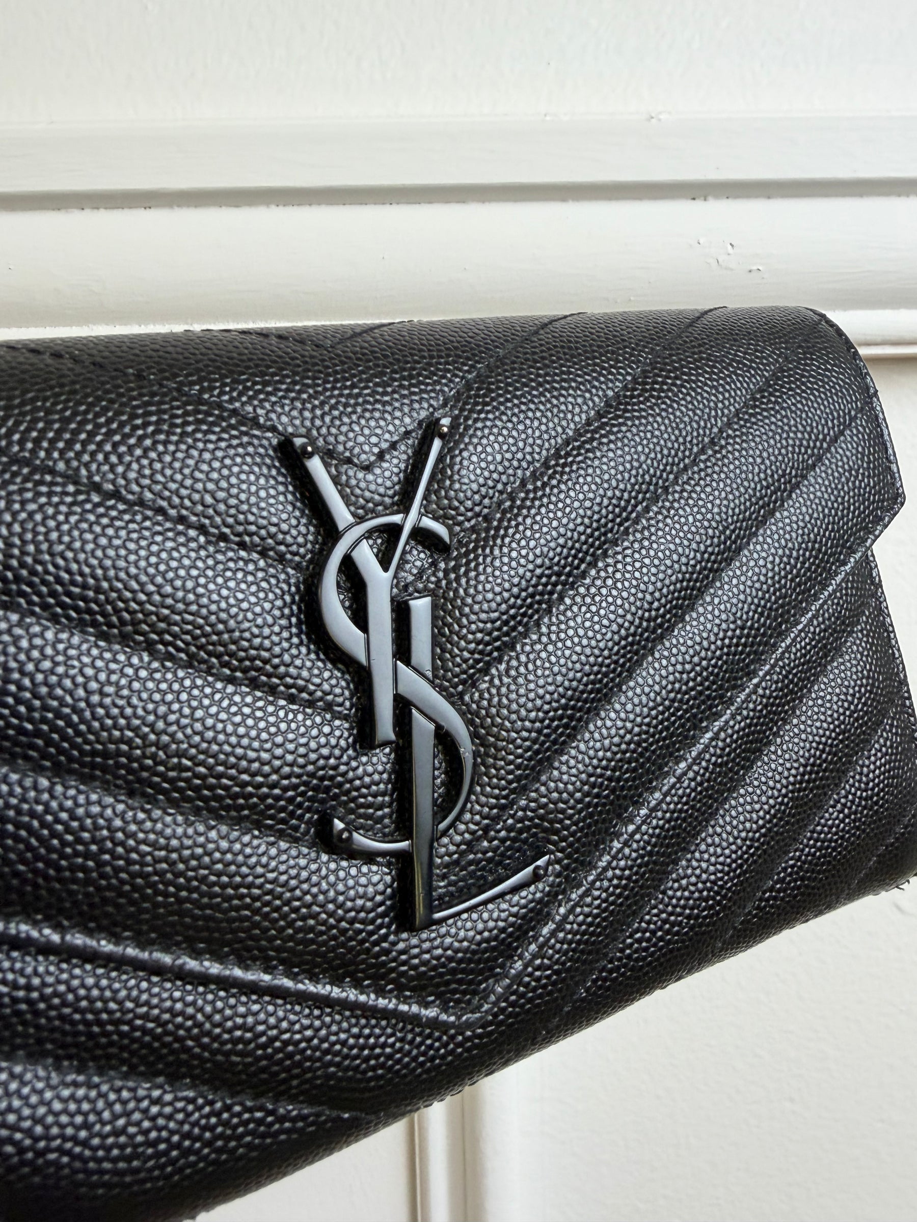 YSL Chevron Flap Wallet in Black