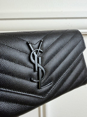 YSL Chevron Flap Wallet in Black