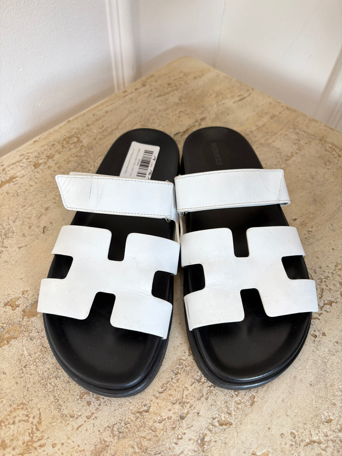 Hermès White Leather Chypre Sandals, 41