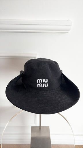 Miu Miu Black and White Logo Cowboy Hat, M