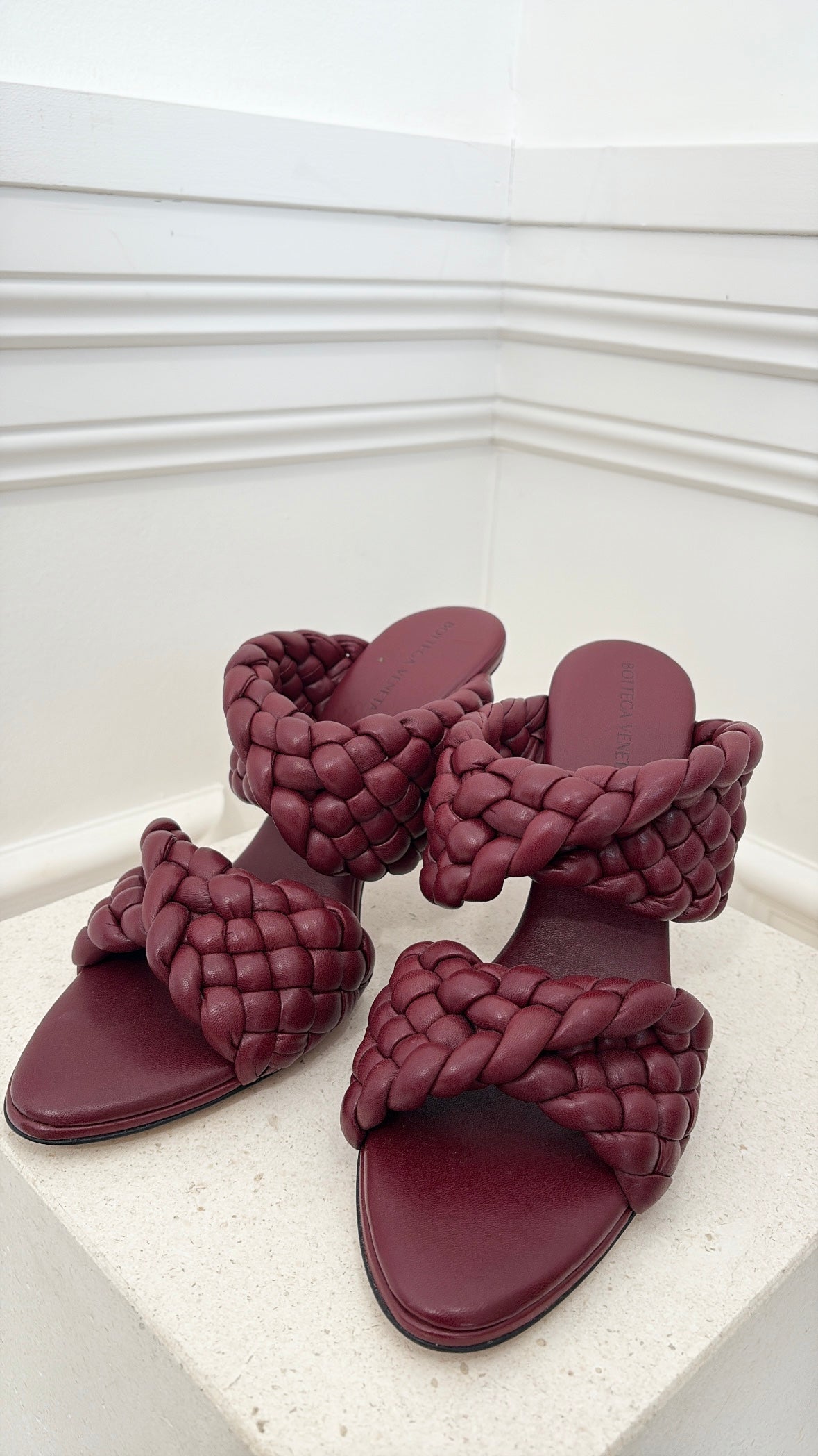 Bottega Veneta Burgundy Woven Heeled Mules, 41
