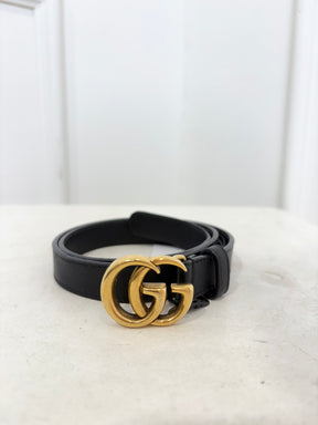Gucci Black Leather 2cm Marmont Belt, 65