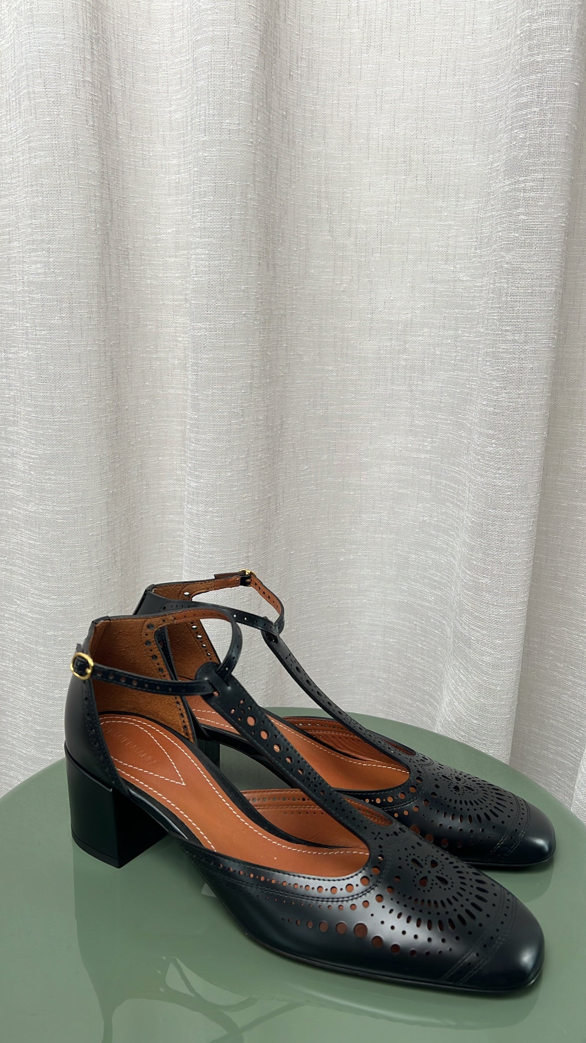 Zimmeramann Black Perforated Leather Block Heels, 41