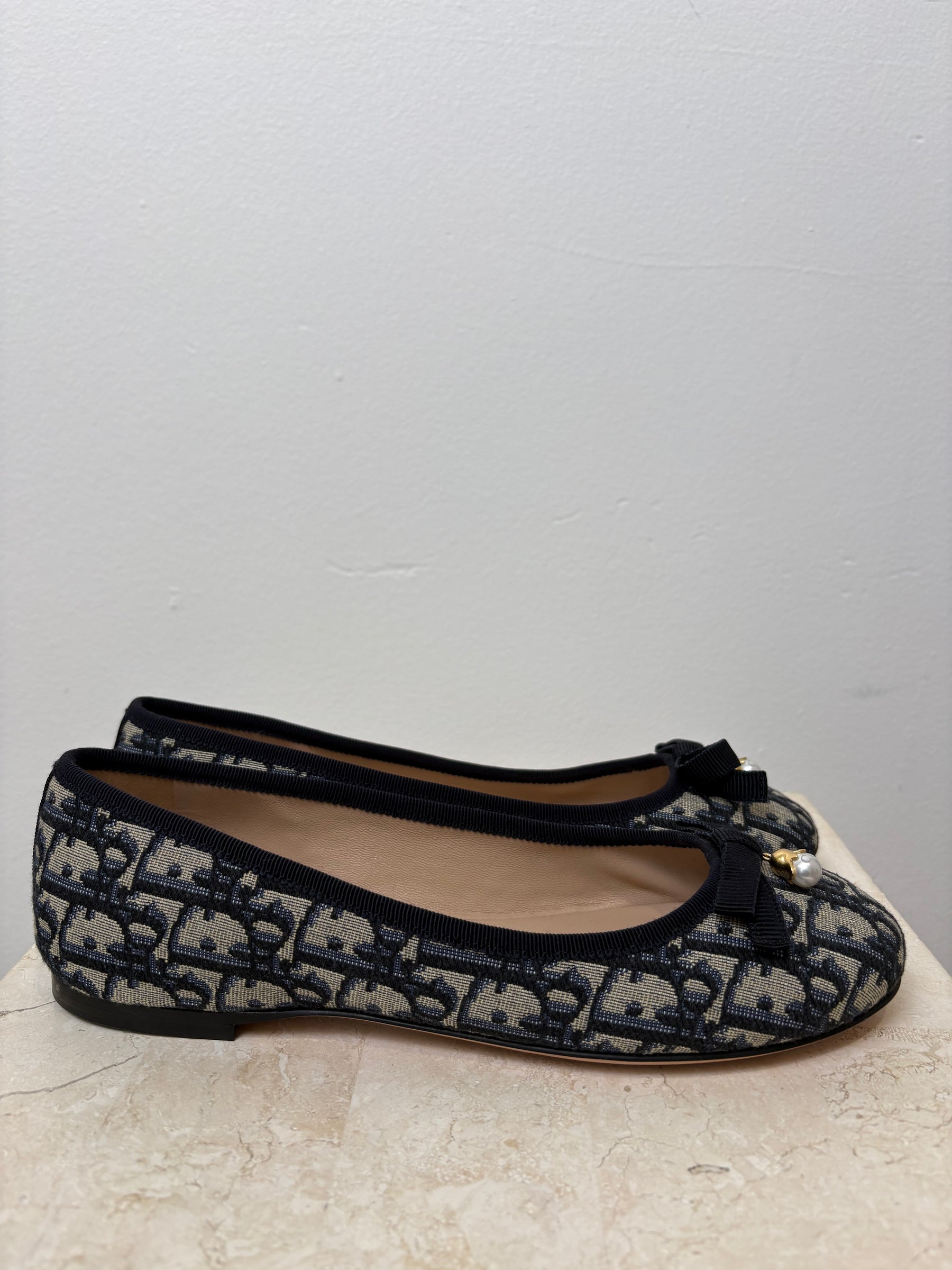 Dior Navy Oblique Canvas Ballet Flats, 38