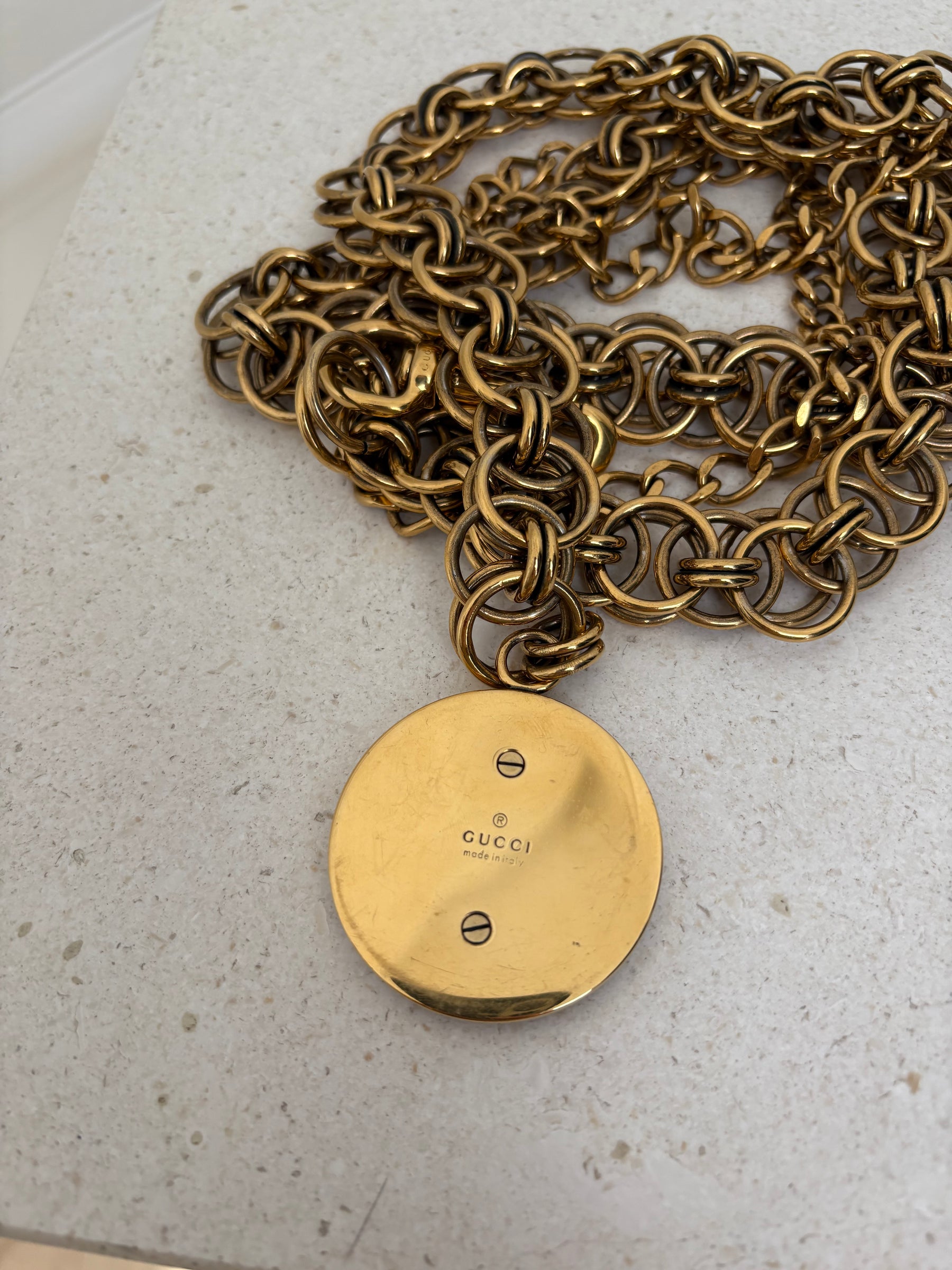 Gucci Gold Tone Logo Chain Belt