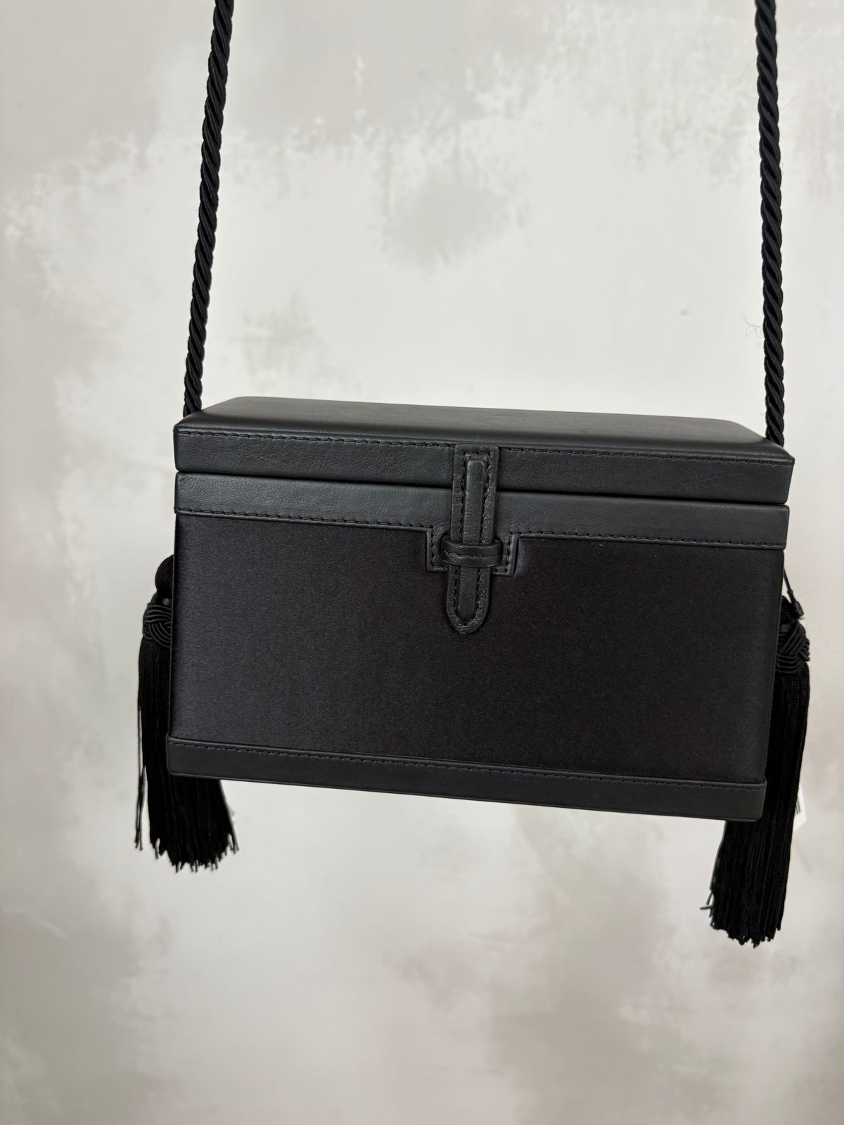 Hunting Season Black Satin and leather Tassel Box Bag