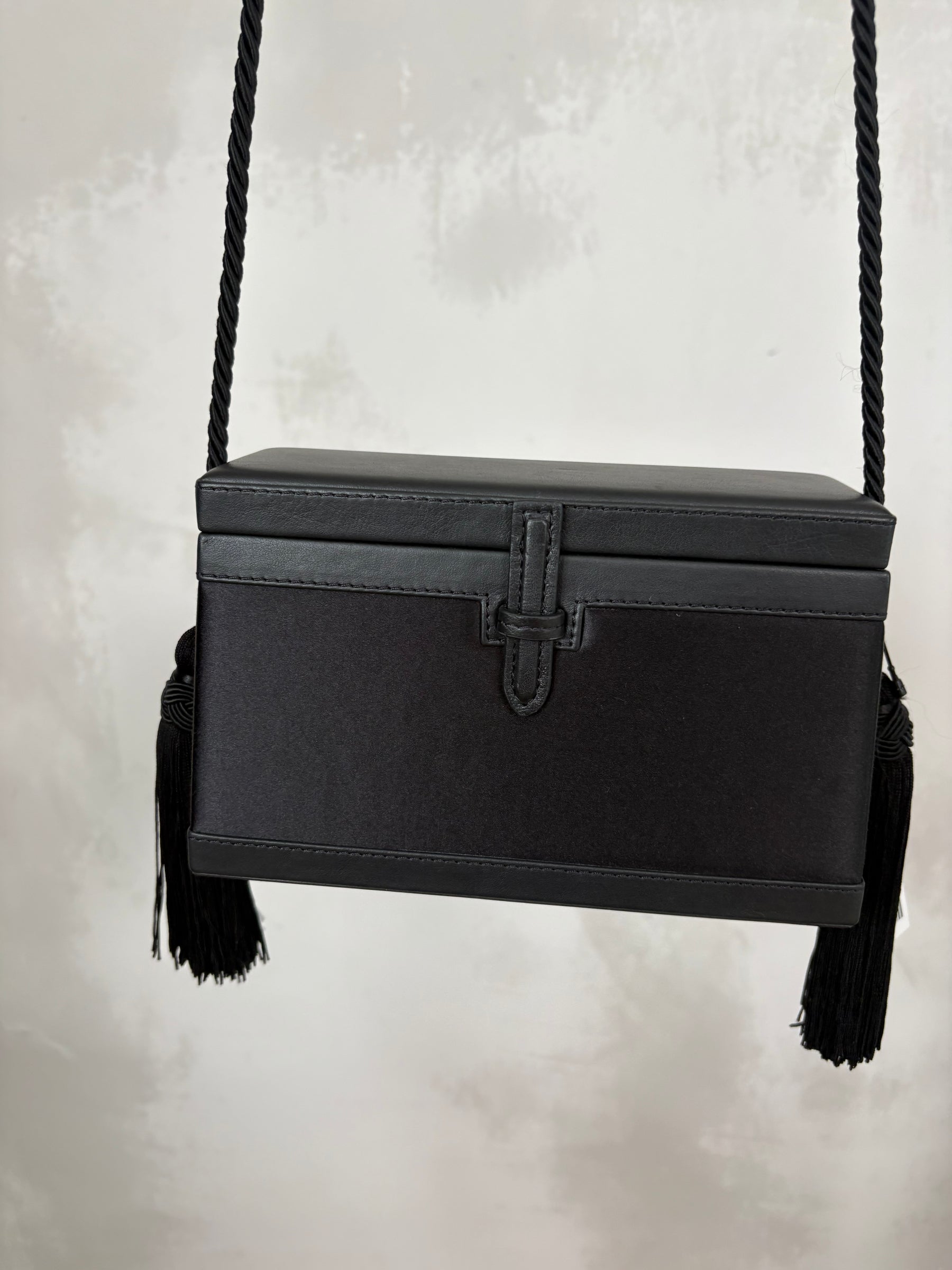 Hunting Season Black Satin and leather Tassel Box Bag