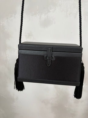 Hunting Season Black Satin and leather Tassel Box Bag