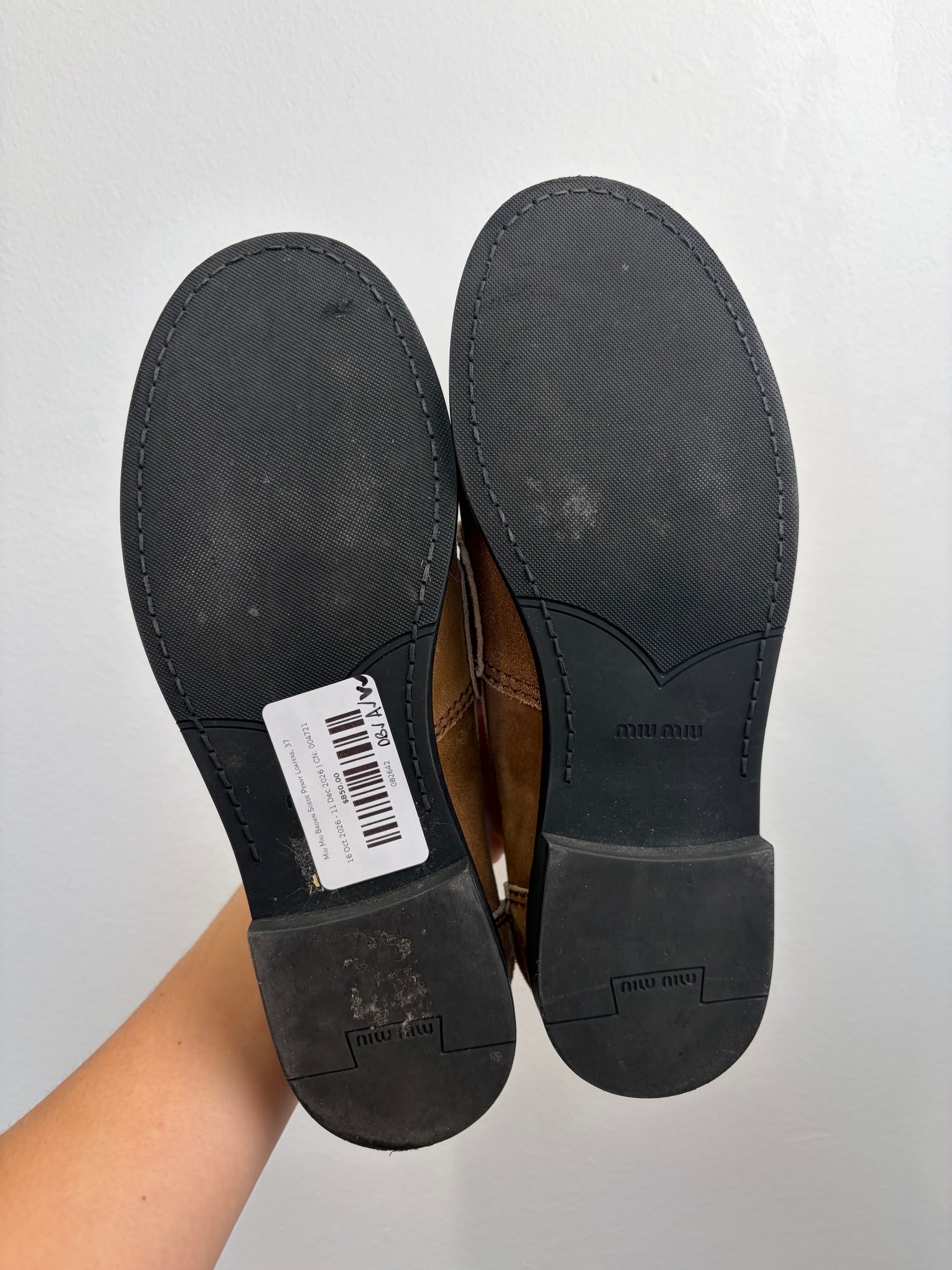 Miu Miu Brown Suede Penny Loafers, 37