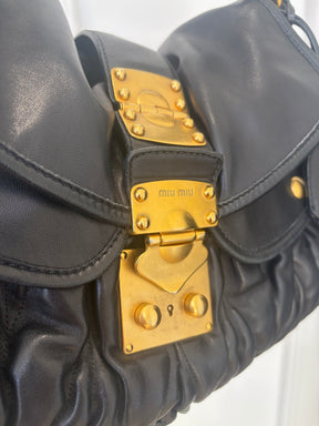 Miu Miu Black Leather Matelasse Coffer Hobo Bag