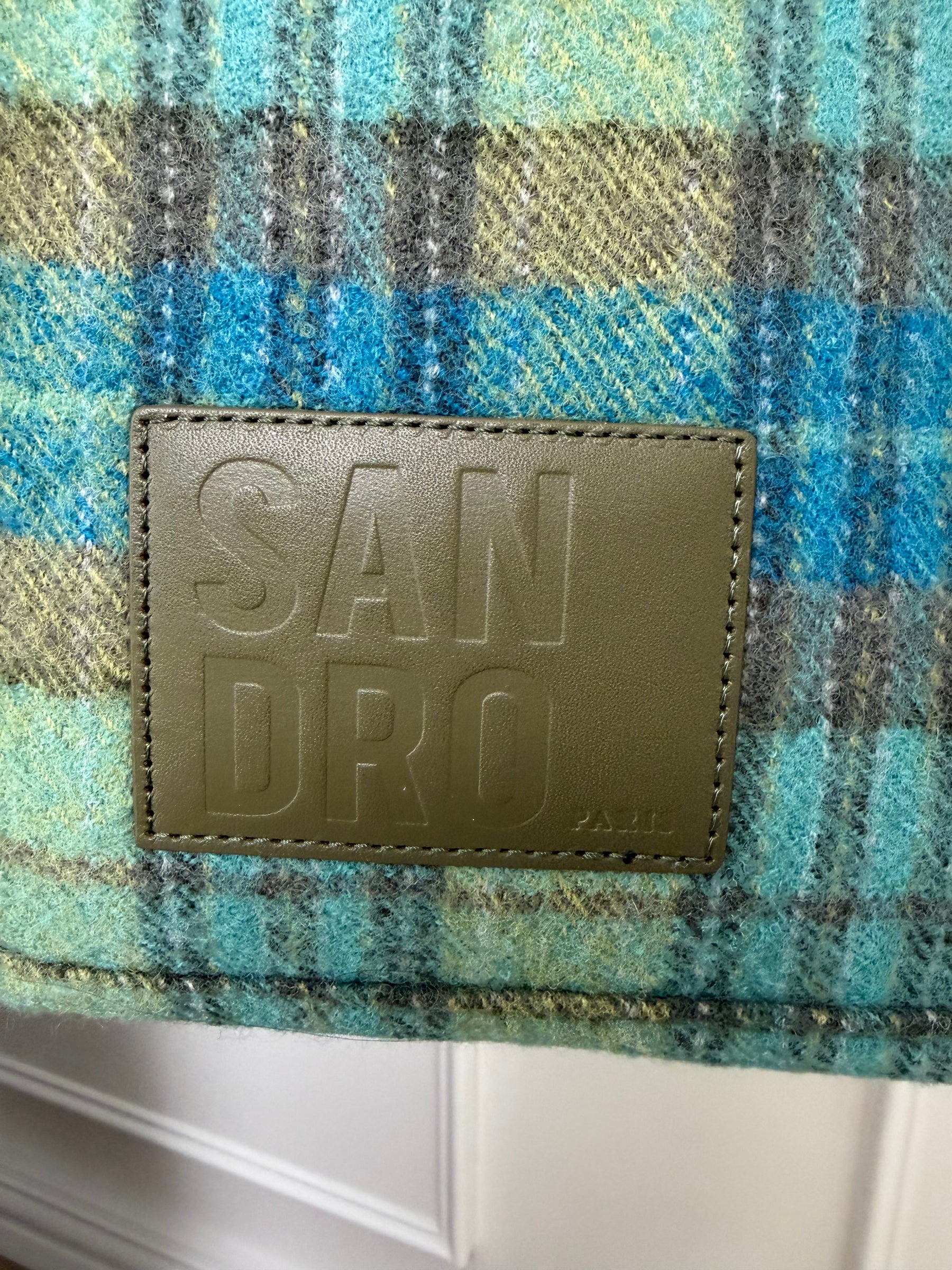 Sandro Blue and Green Plaid Tote Bag